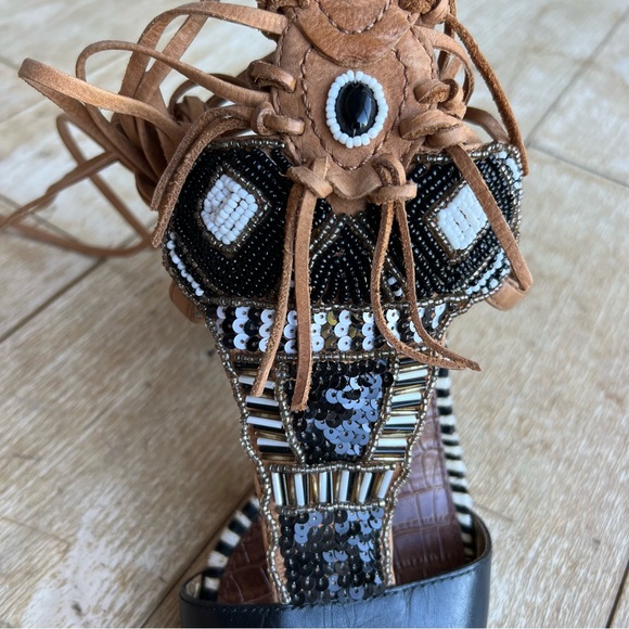 Sam Edelman Sandals Yates Tribal Beaded Wraparound High Heel Black & Soft Saddle - Picture 6 of 16